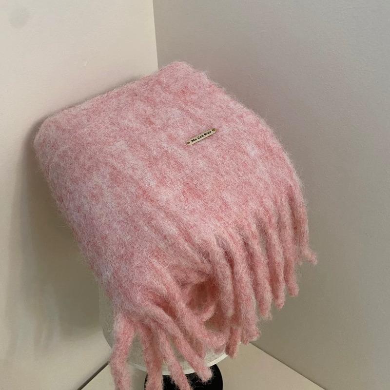 Cachecol versátil doce e fofo cor de doce inverno espessado xale quente mohair cor sólida cachecol de casal