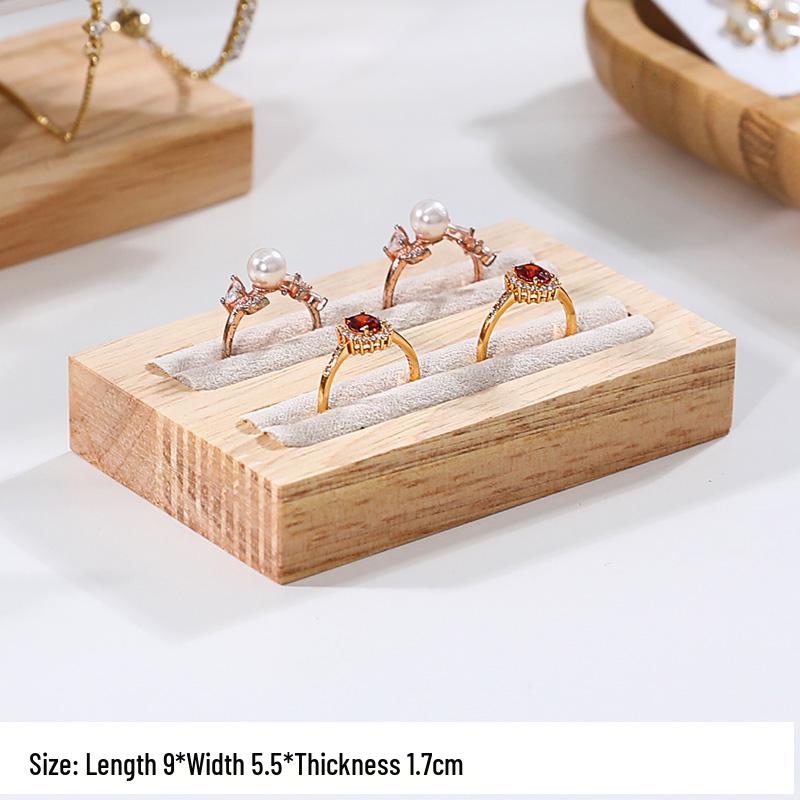 Solid Wood Minimalist Ring Display Tray with 20 Slots