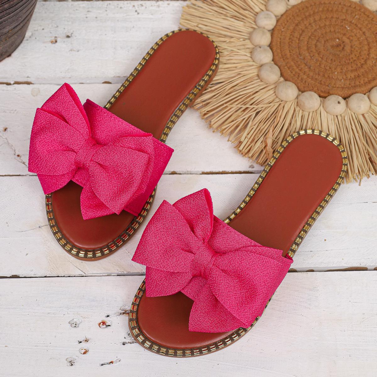 

Женские плоские шлепанцы-сандалии с бантом из страз, однотонные легкие тканевые уличные шлепанцы 36 розы красного