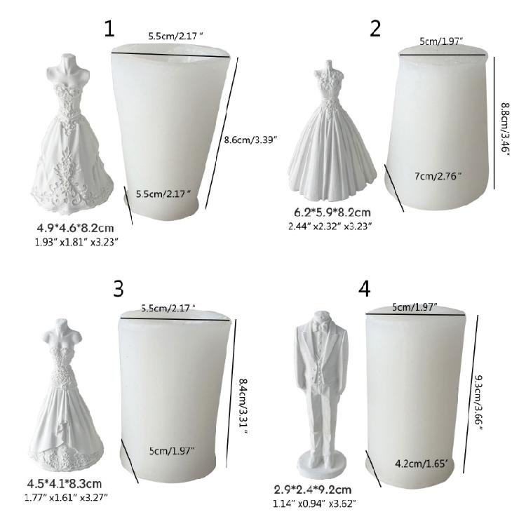 3D Bride Wedding Dress Silicone Candle Mold Bridegroom Suit Resin Casting Moulds