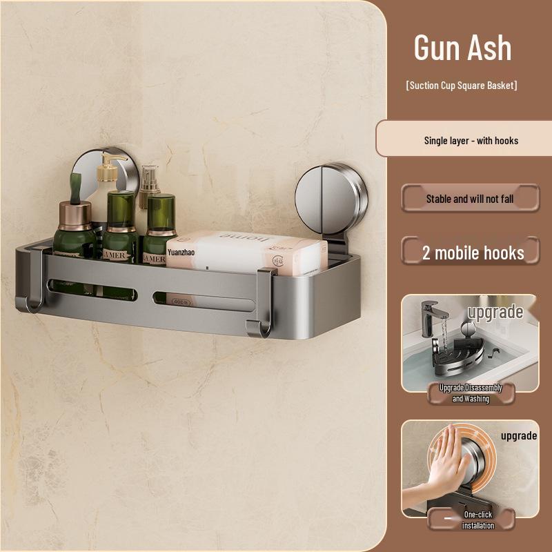 Corner Suction Cup Bathroom Storage Rack - No Drill Needed
