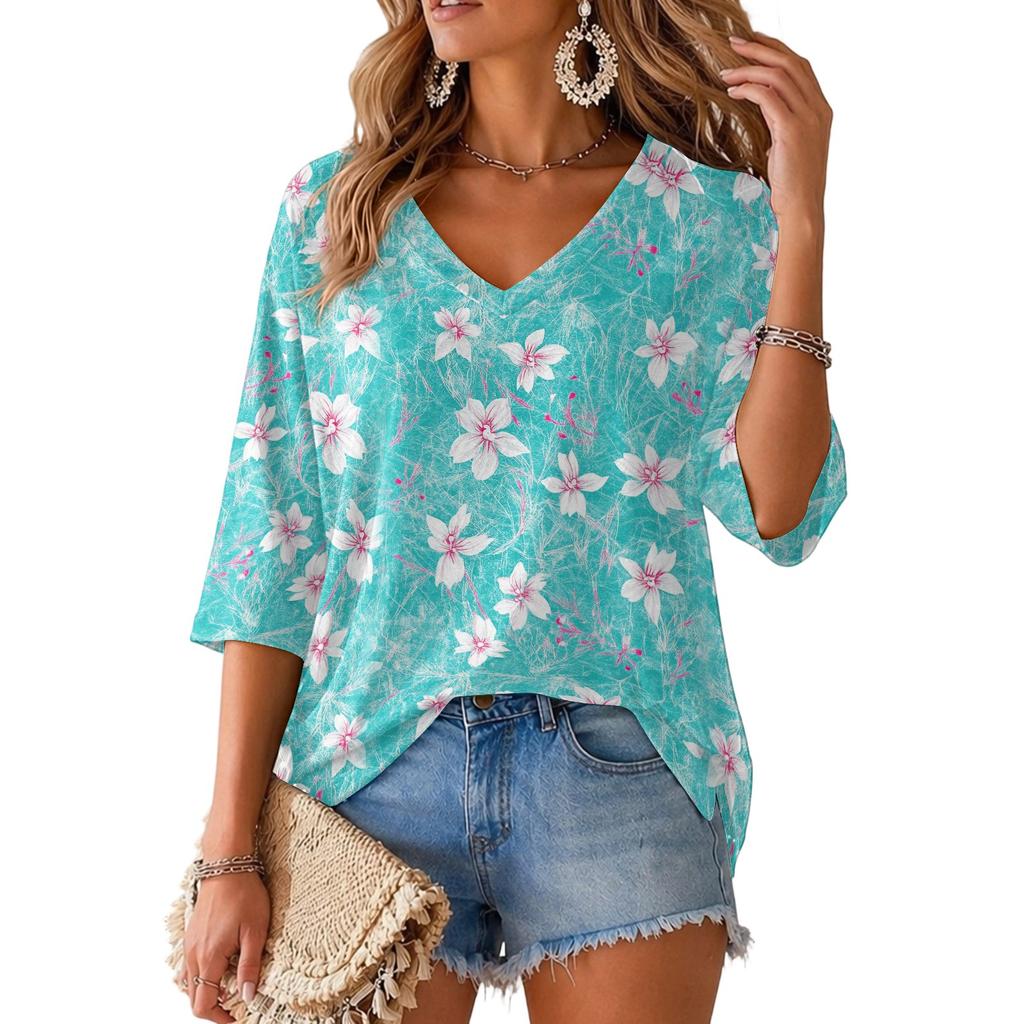 Women's Floral Print V-Neck Blouse Lightweight for Spring and Summer