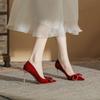 817-8 High Heels Women's Thin Heels 2025 New Pointed Head Shallow Mouth Single Shoes Show Clothes Red Bridal Wedding Shoes