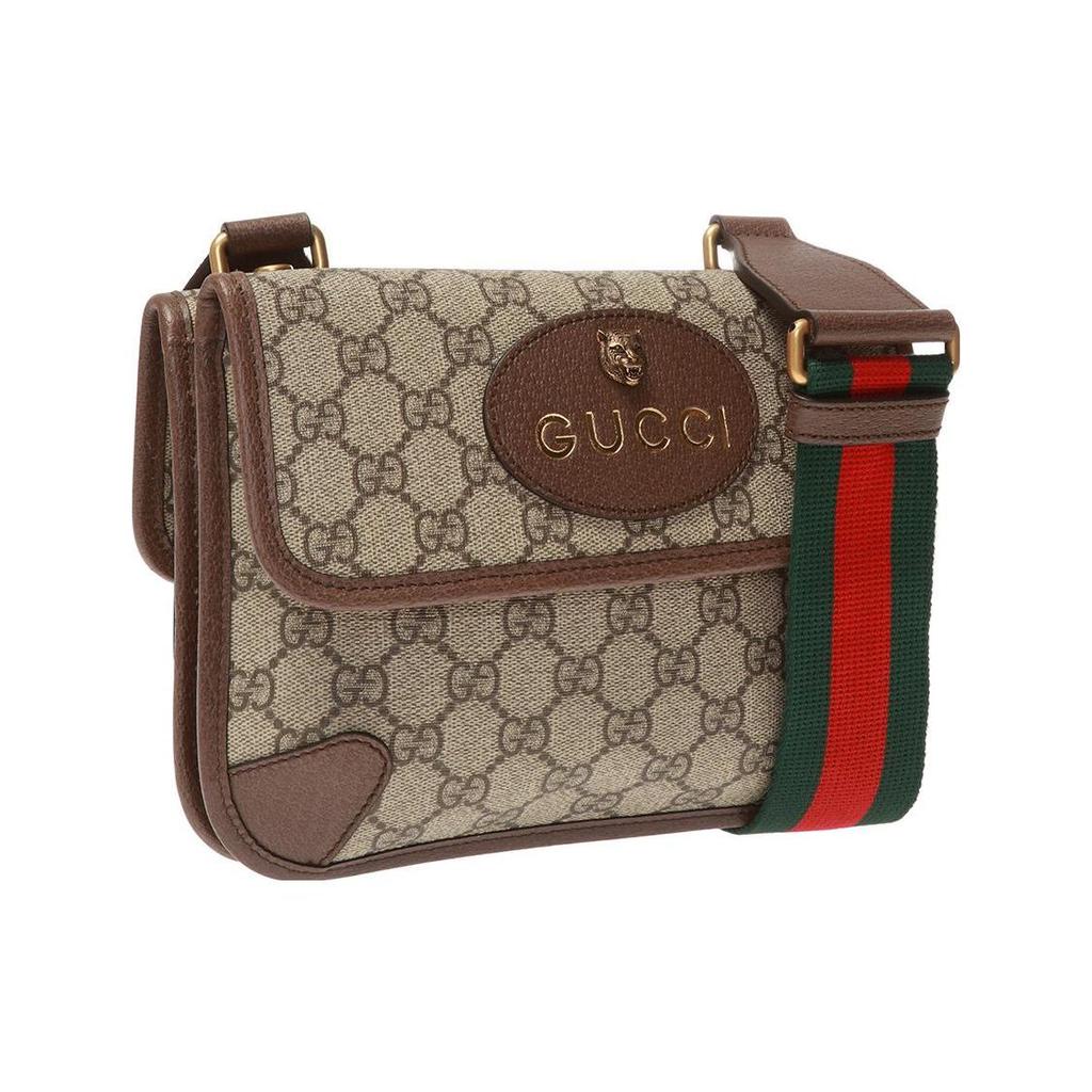 Gucci GG Supreme Reversible Tiger Head Magnetic Closure Shoulder Canvas And Leather Trim Crossbody Bag Small Unisex Crossbody Bag 501050-9C2VT-8745