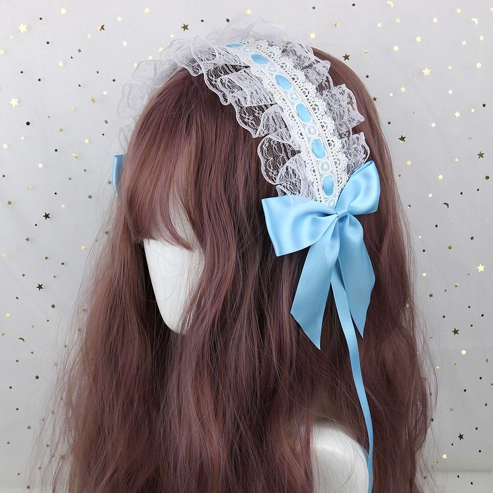 

Лолита Белая Кружевная Повязка на Голову с Бантом - Французский Ретро Сладкий Придворный Стиль Аксессуар для Волос