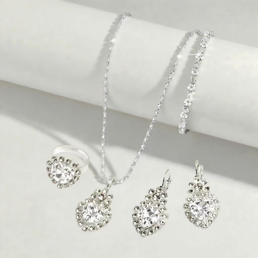 Kapka Vody Srdce Šperky Třídílný Náhrdelník Náušnice Prsten Diamantový Přívěsek Dámské Šperky