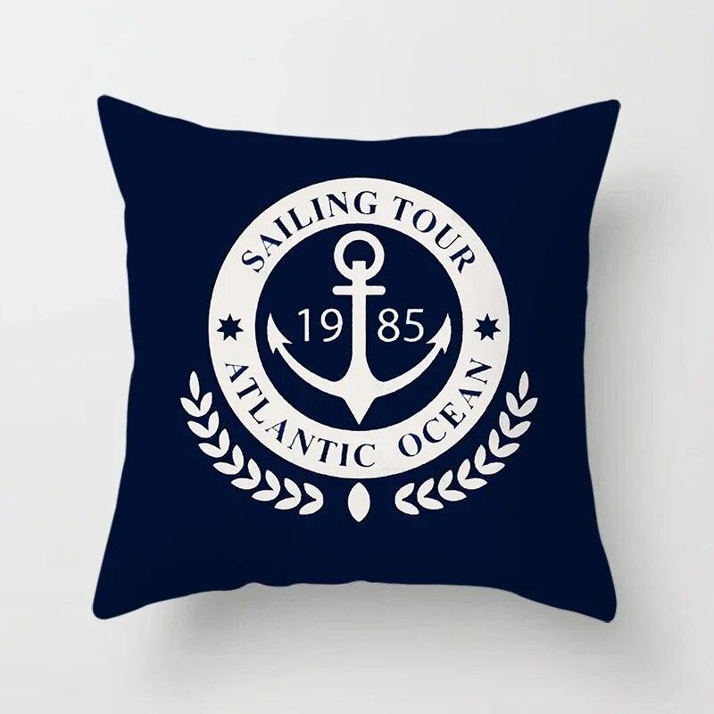 Home Decor Compass Anchor Pillow Cover Blue Mediterranean Cushion Gift Sofa Office Accessory Ornament 45x45cm