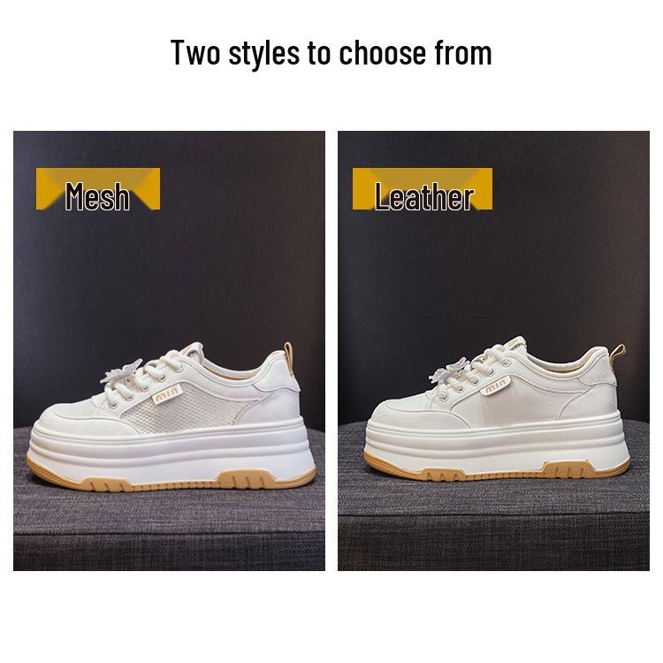 Vita plattformssneakers för dam, liten storlek, koreansk stil, höjdar, mångsidiga fritidsskor, Hösten 2024