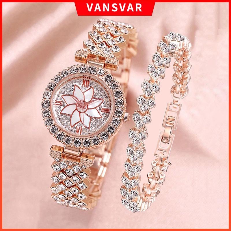 

2 шт. jam tangan+gelang wanita женский модный браслет со стразами набор кварцевых часов