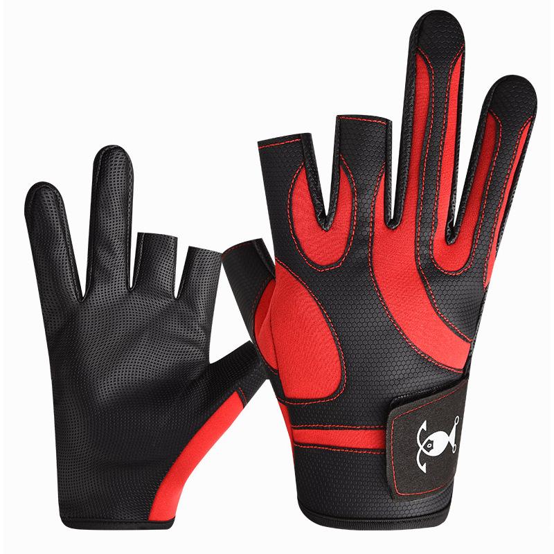 

Рыболовные перчатки нескользящий кожаный материал прорезь на три пальца one size fits all красный