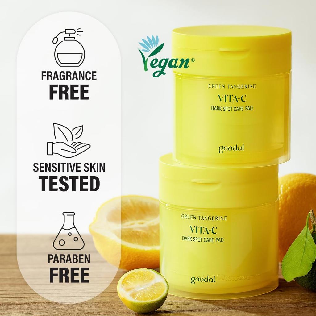 GOODAL Green Tangerine Vita C Toner Pads, Korean Skin Care, K-Beauty, Glass Skin, 70 Sheets