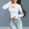 Women Bodysuit Sexy Hollow Slim Fit Long Sleeves Round Collar Solid Color Stretch Breathable Soft Autumn Ladies Female Leotard Top Womenswear