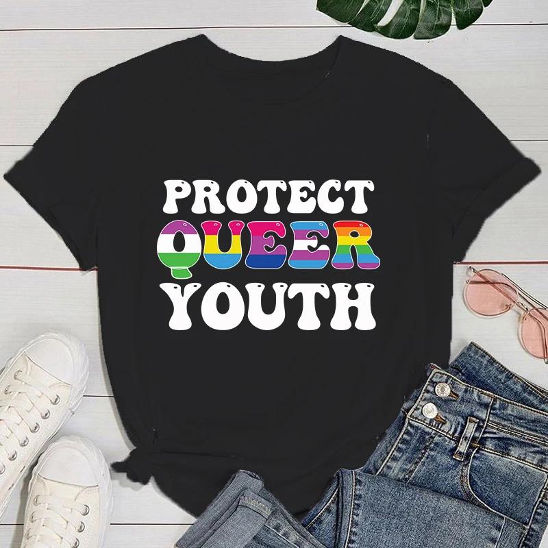 (Premium T-shirt)New Lgbt Protect Queer Youth Letter Print T-Shirt Women'S Fashion Casual Summer Cool Shirs Female Lgbt Tops
