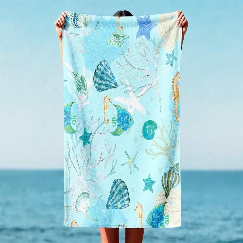 Underwater Sunlight Sea Turtle Beach Towel Sand Free Quick Dry Blanket Ocean Ray Water Ripple Tortoise Print Towel