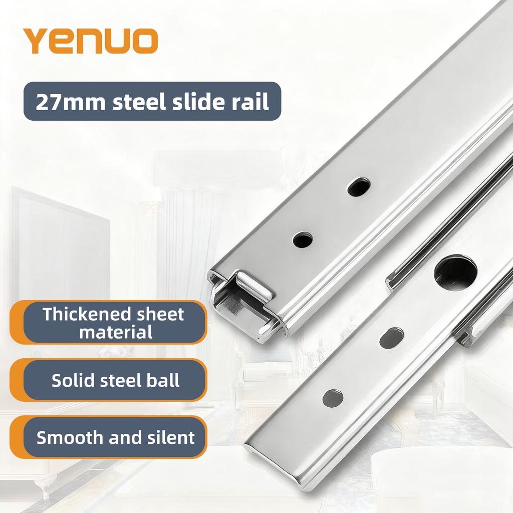 YENUO Three-Section Stainless Steel Slide Rail -27mm Width 304 High Temperature Resistant Three-Stage Pull-Out Linear Guide Rail