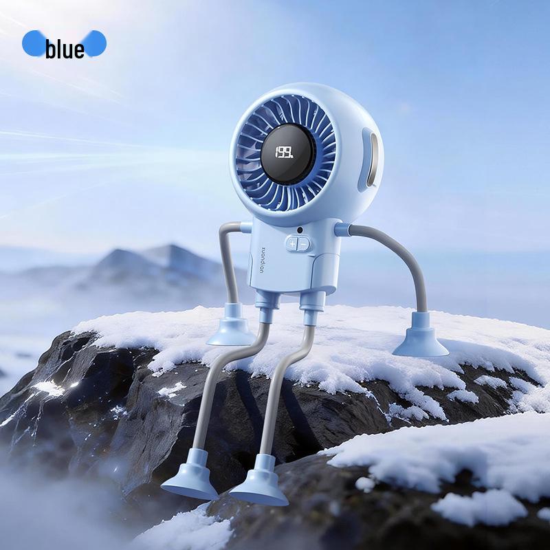 Tech-Inspired Mini Folding Electric Fan with Suction Cup & Digital Display - Cute & Quirky Gift Tech-inspired 199-degree Universal Suction