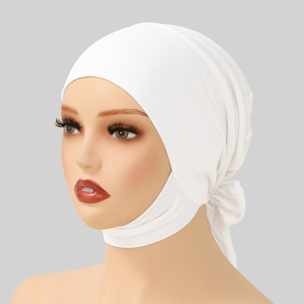 Muslim Women Instant Hijab With Straps Bonnet Soft Jersey Modal Tie Back Undercap Inner Cap Solid Stretch Turban Headband Eid