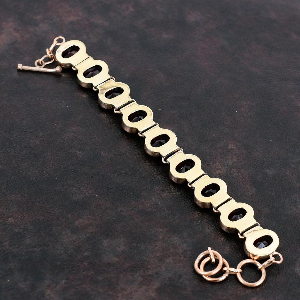 Faceted Mozambique Garnet Bracelet Copper Gemstone Bracelet Adjustable Chain Bracelet Copper Jewelry Handmade Antique Jewelry Gifts For Her