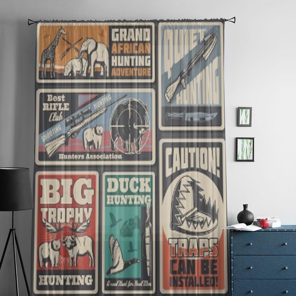 Animaux Et Armes De Chasse Sportive Affiches Rétro Vectorielles Rideaux Voilages Transparents Pour Salon Décoration Intérieure Rideau Voile Organza