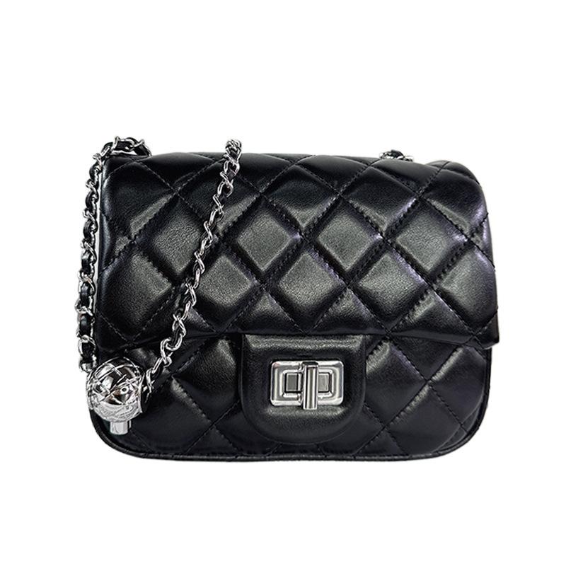 New sheepskin rhombus chain bag silver buckle gold ball square fat leather small square bag single shoulder messenger bag women
