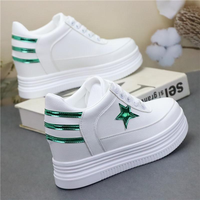 8CM White Platform Sneakers for Women Casual Shoes White Shoes Platform Wedge Heel Walking Shoes Genuine Leather High