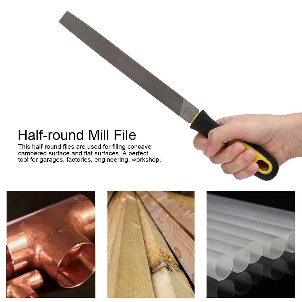8in Half Round  Mill Steel File Rasp with Handle Sharpening Shaping Tool for Metal Projects(Fine Teeth File )