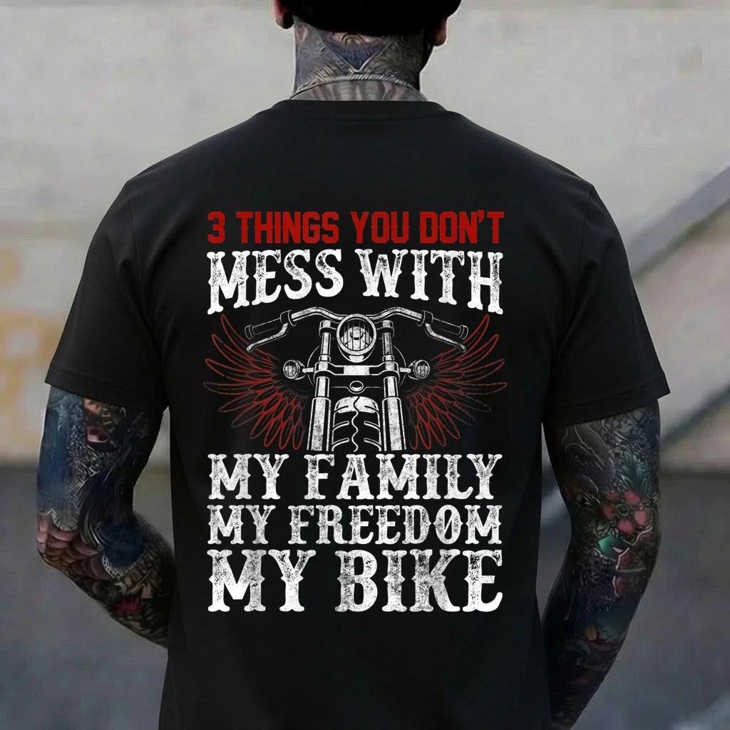 Classic Motorcycle Biker My Family My Freedom My Bike T-Shirt S