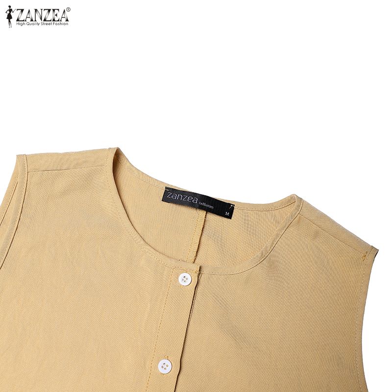 ZANZEA Lässiges, ärmelloses Kleid mit Rundhalsausschnitt und einfarbigem Muster für Damen