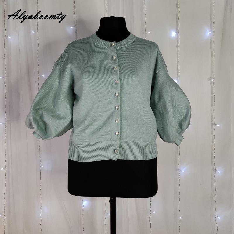 Maglione Autunno Inverno Ulzzang Coreano Donna Blu Rosa Nero Albicocca Maglia Cardigan Manica a Lanterna Lavorato a Maglia Capispalla Elegante