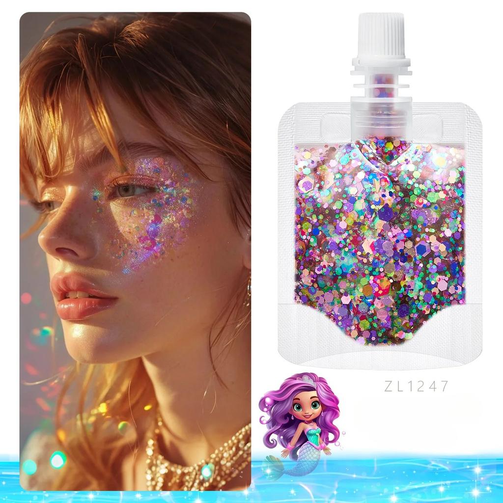1 Bag Mermaid Gel Body Glitters Set Vibrant Sequin Mermaid Makeup Eye Shadow Ideal for Beach Party Looks Beach Make Up Wholesale