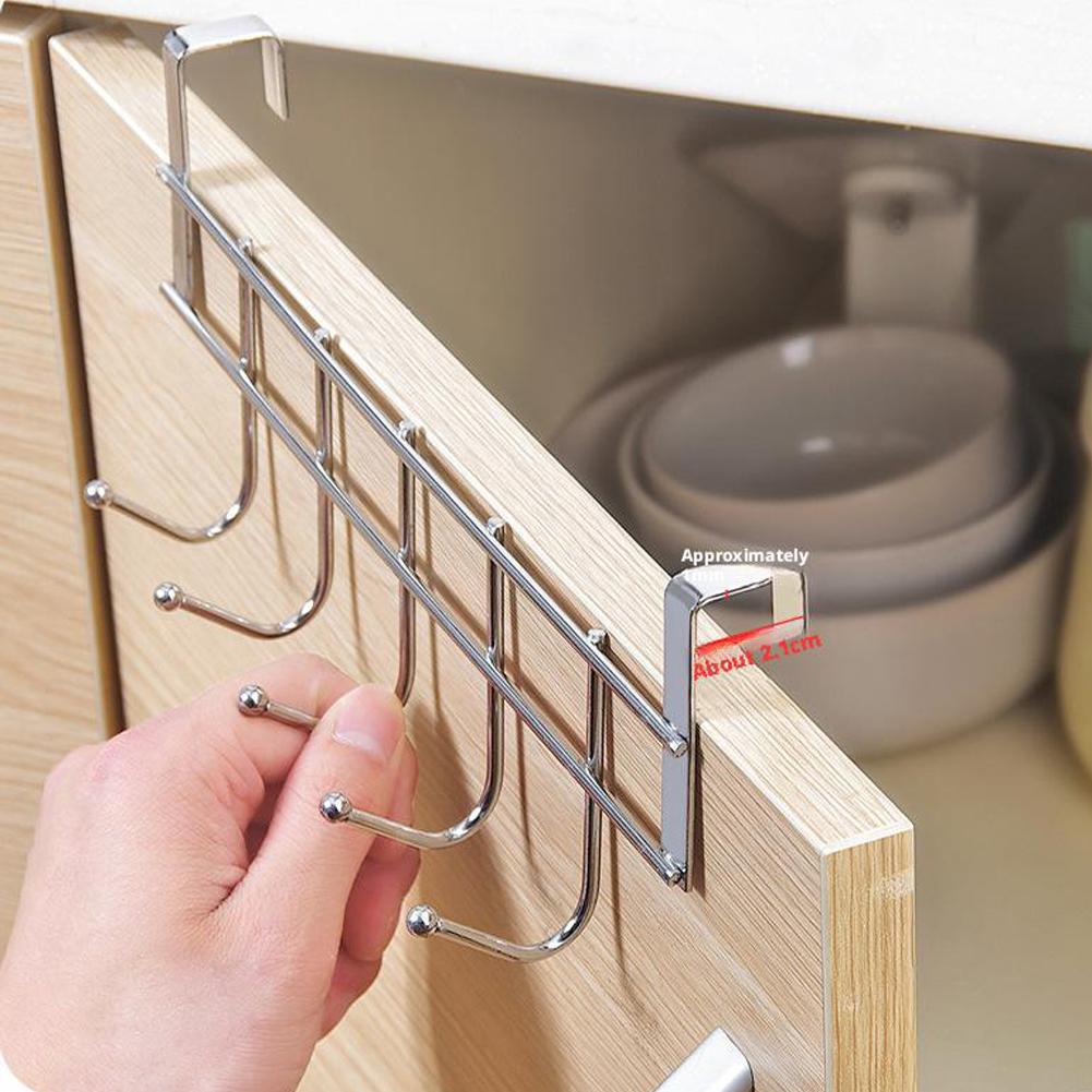 Platzsparender Über-Tür-Hakenhänger mit 5 Haken - Edelstahl Duschtürhaken Organizer für Küche, Zuhause, Büro, Besteck