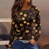 Women's Long Sleeve Halloween T-Shirt with Side Slits Neck Blouse