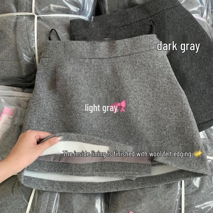 

Gray Woolen High-Waist Skirt with Elastic Waist - Autumn/Winter Versatile Slim Fit Short Skirt S [65-85 lbs] светло-серый