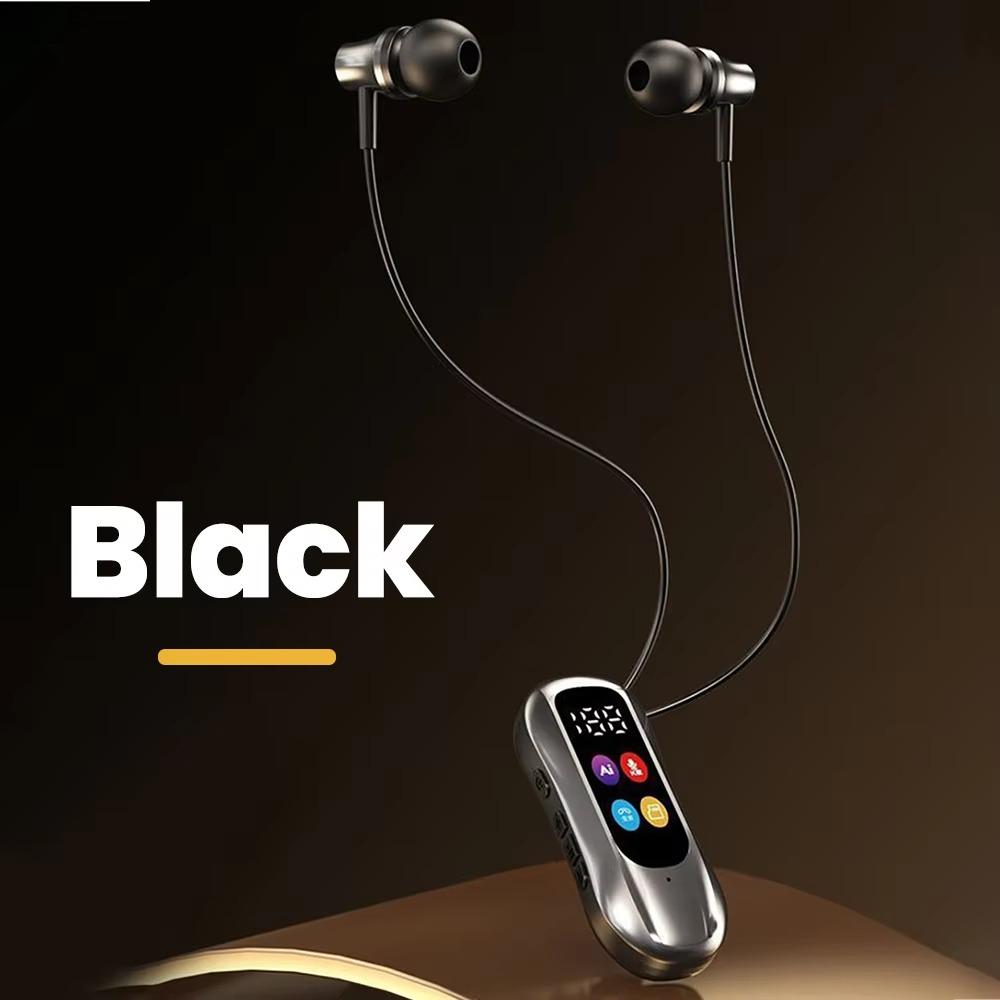 LED Screen Lavalier Bluetooth Earphones Card Insertion Wireless Headphones  Support SD Card