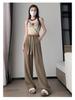 Plus Size Coffee Ice Silk Suit Pants - Women's Summer Elastic Waist Chiffon Wide Leg Petite Pants