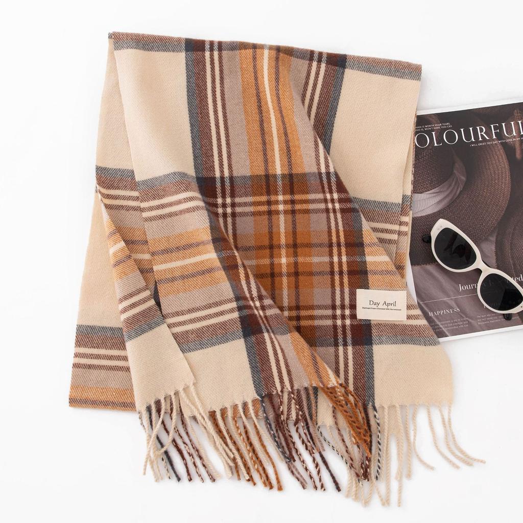 Autumn and winter red new plaid scarf women's atmosphere sense of high-end imitation cashmere winter warm scarf shawl