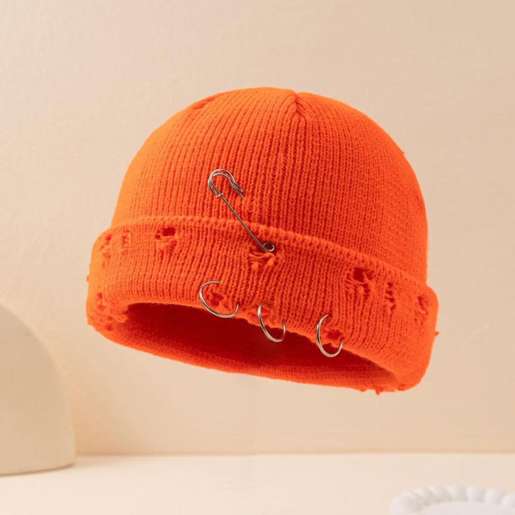 European and American Fashion Hole Knitted Wool Hat Autumn and Winter Retro Big Head Circumference Dome Cold Hat Men's and Women's Ear Protec