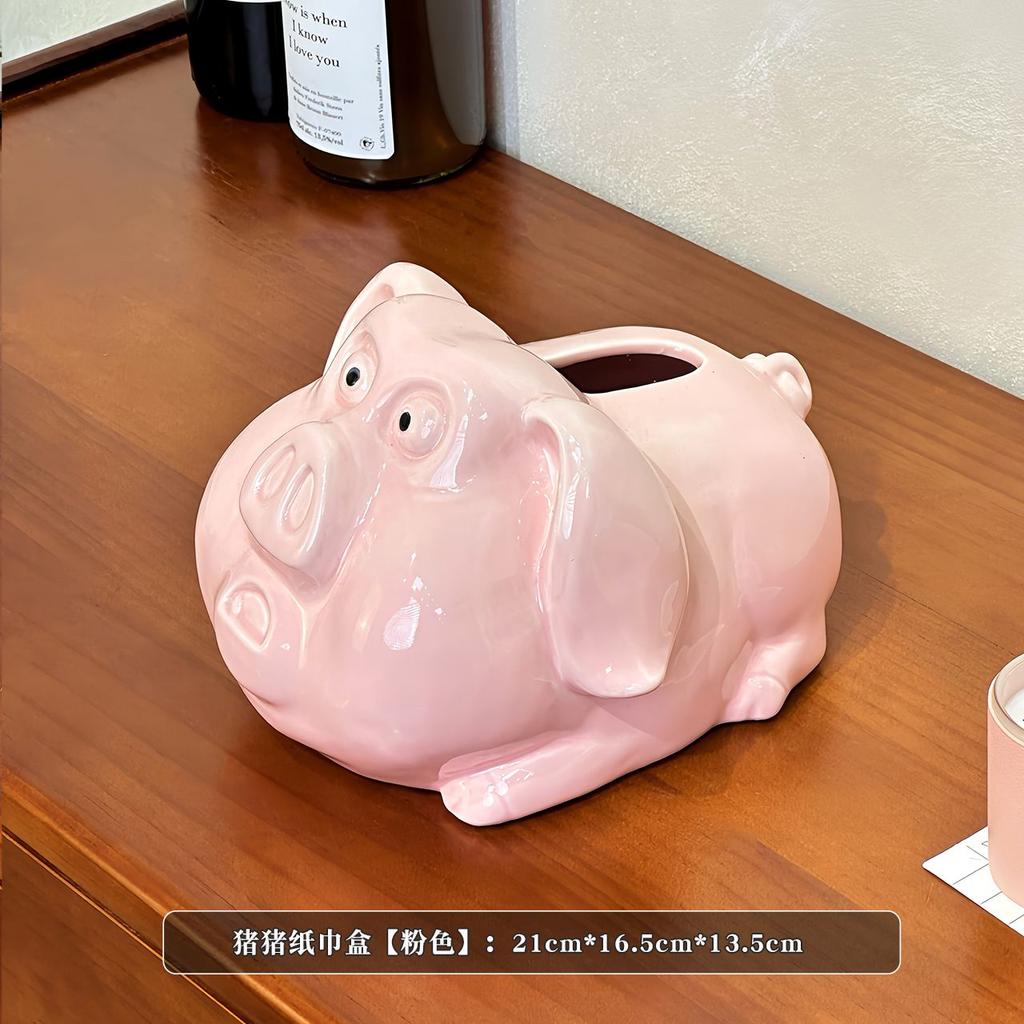Creative Pink Cute Pig Ceramic Tissue Box Dining Table Living Room Ornament Cartoon Animal Pig Porcelain Extractable Tissue Box