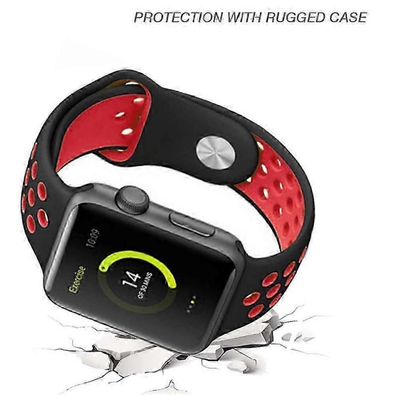 Compatible with Apple Watch Bands 38-40mm/42mm-44mm, Breathable Silicone Sports Replacement -38/40mm black with red