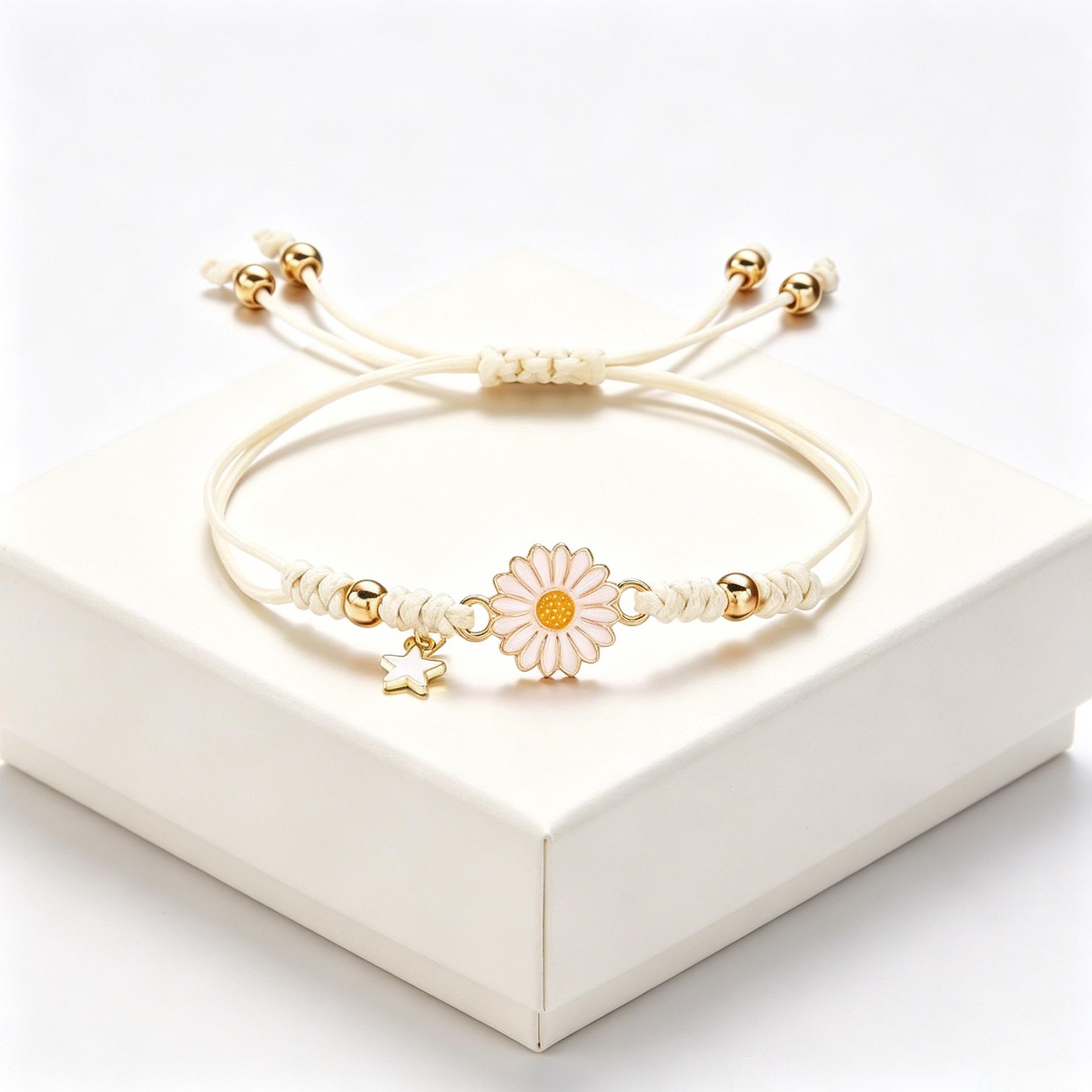 European and American Daisy  Sunflower Star Pendant Woven Bracelet