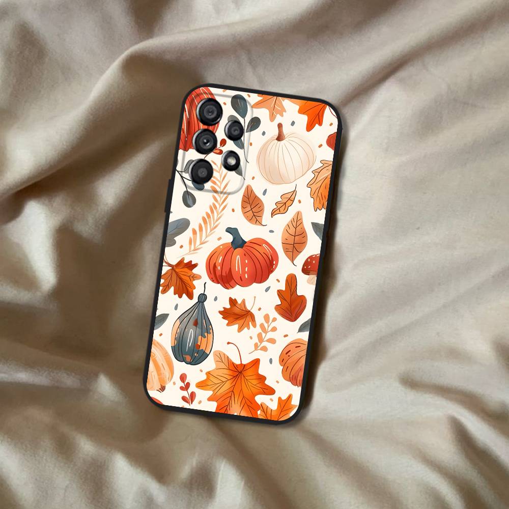 Autumn Leaves Pumpkin Phone Case For Samsung Galaxy A20,A21s,A22,A31,A32,A52,A53,A72,73,A80 Soft Black Cover
