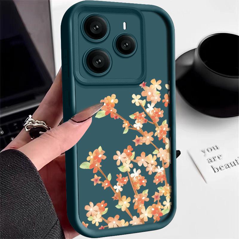 Orange Blossoms Floral Pattern Case For Xiaomi 14T 13T 11T Pro Funda Redmi Note 14 13 Pro 5G 4G 12 11 Shockproof Bumper Silicone Cover