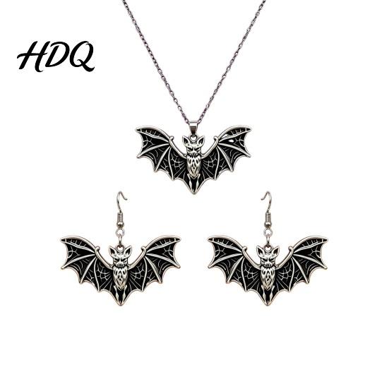 Unique Dark Aesthetic Jewelry Gothic Bat Halloween Accessory Vintage Punk Necklace Viking Durable Vampire Style Accessories Dangle Drop Earrings for