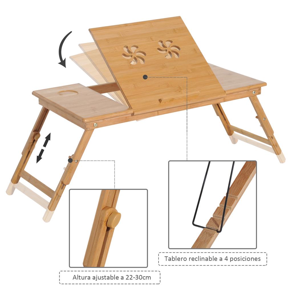 Bamboo Laptop Desk Bed Tray Breakfast Folding Reclining Adjustable Height Lap Desk Support With 1 Drawer 72x35x22 30cm
