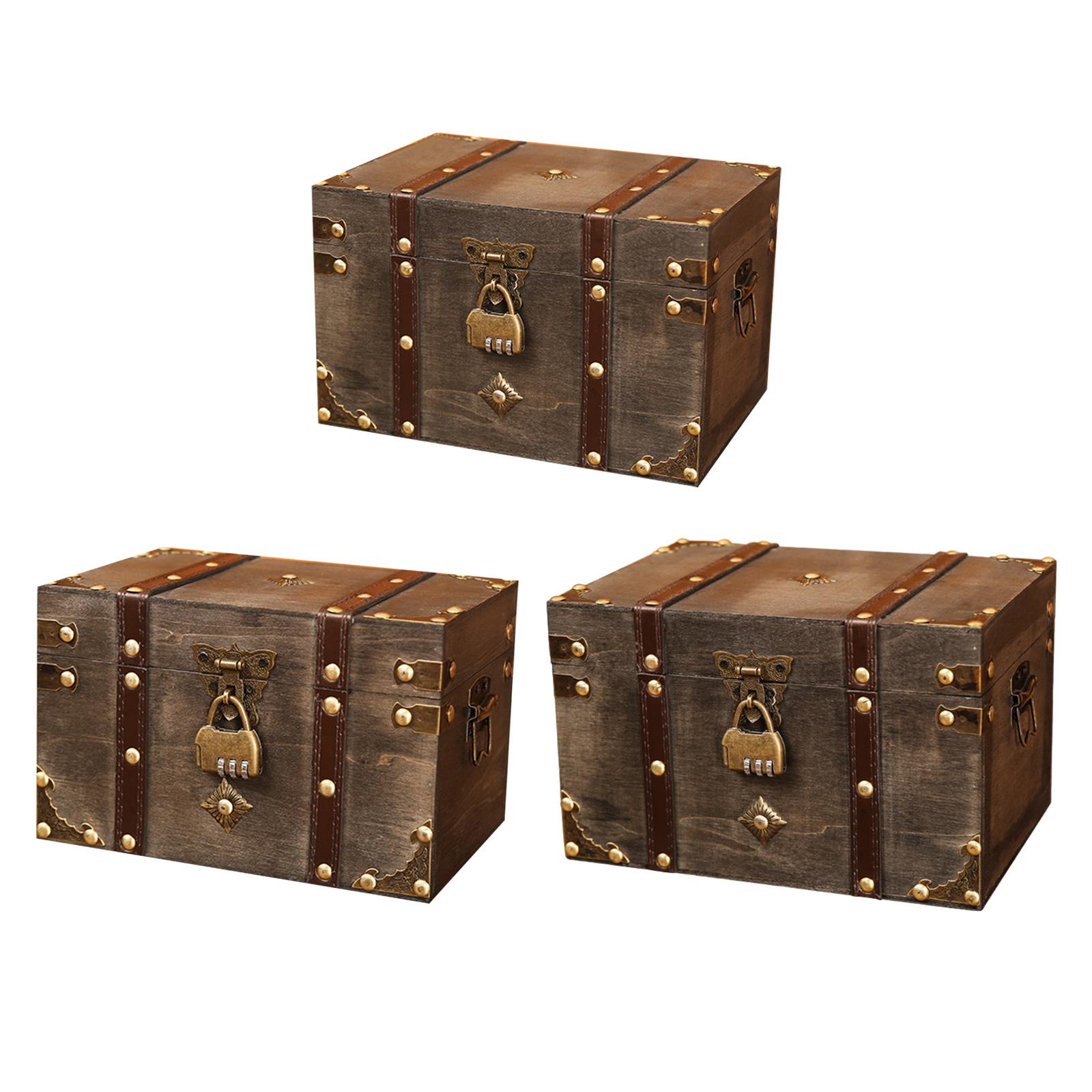 Vintage Wooden Storage Box Treasure Chest Rectangle Collectible Container Gift S 3390₽
