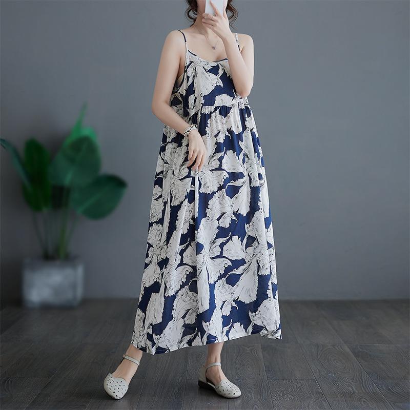 Cotton and linen literary and retro loose Mori girl sweet tube top sleeveless A word suspender dress woman