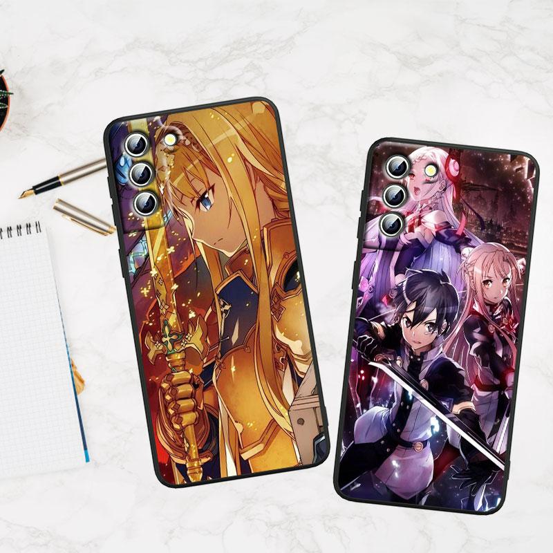 Anime Schwert Art Online SAO Handyhülle für Samsung S23 S22 S21 S20 S10 S8 Note 20 A9 A73 A71 A53 A33 Ultra Plus FE Schwarz