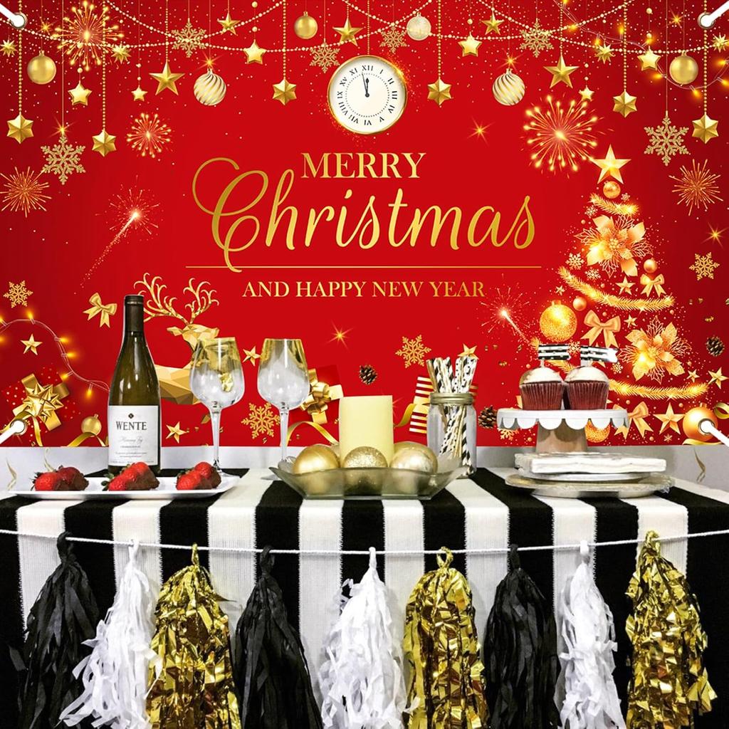 Merry Christmas  New Year banner  Christmas red and gold flag  Happy New Year background  party decoration