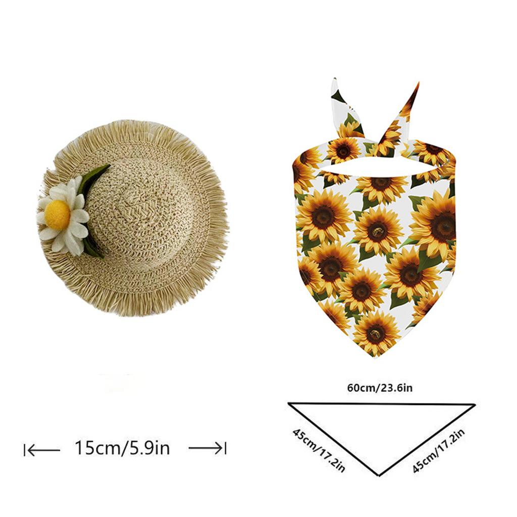 1 Set Pet Goose Outfit Summer Sunflower Print Clothing Straw Hats Porch Goose Clothes Party Birthday Outdoor Activities Costume