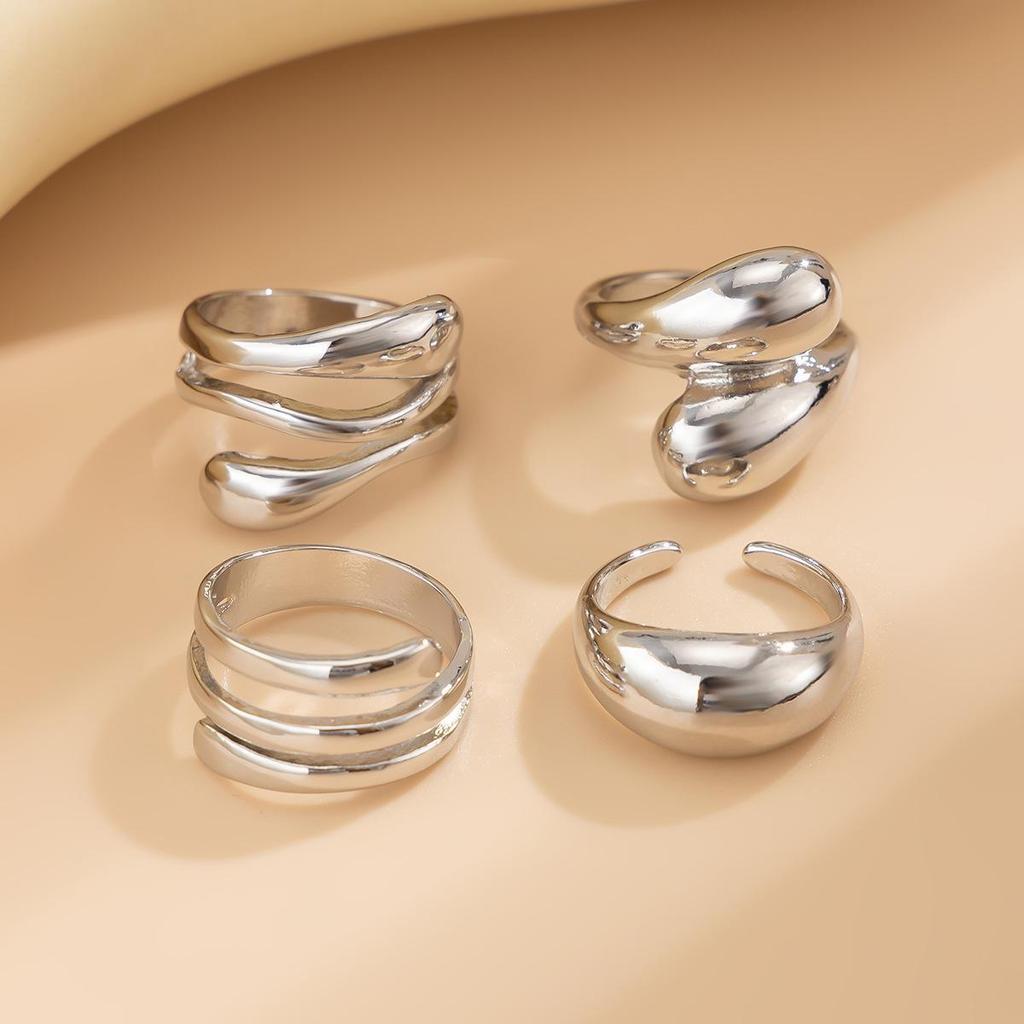 European & American Irregular Alloy Wide Surface Bracelet Set